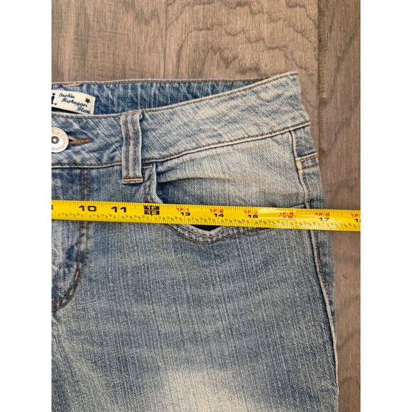Y2K LEI Sophia Junior Sz 11 Hiphugger Denim Bootcut Flare Embroidered pockets - Picture 6 of 8